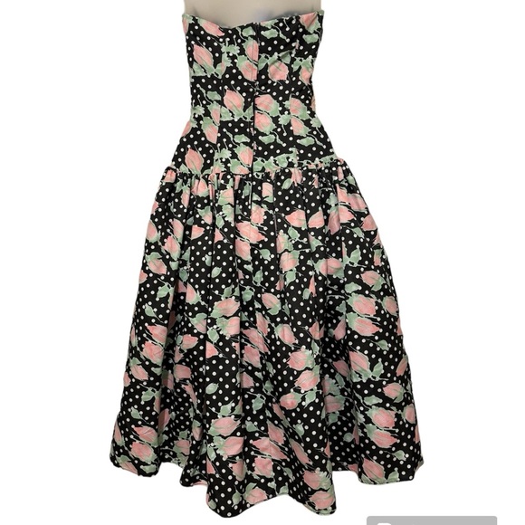 Vintage 80’s Gunne Sax Jessica McClintock Strapless Rosebud Print Dress Size 7/8 - Picture 3 of 16